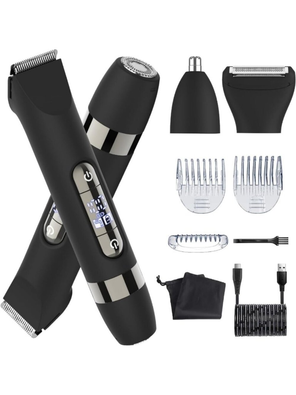 4-in-1 Waterproof Body Hair Trimmer & Groomer for Men, Rechargeable Electric